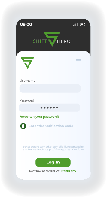 shift hero mobile app view of the maintenance engineer login page