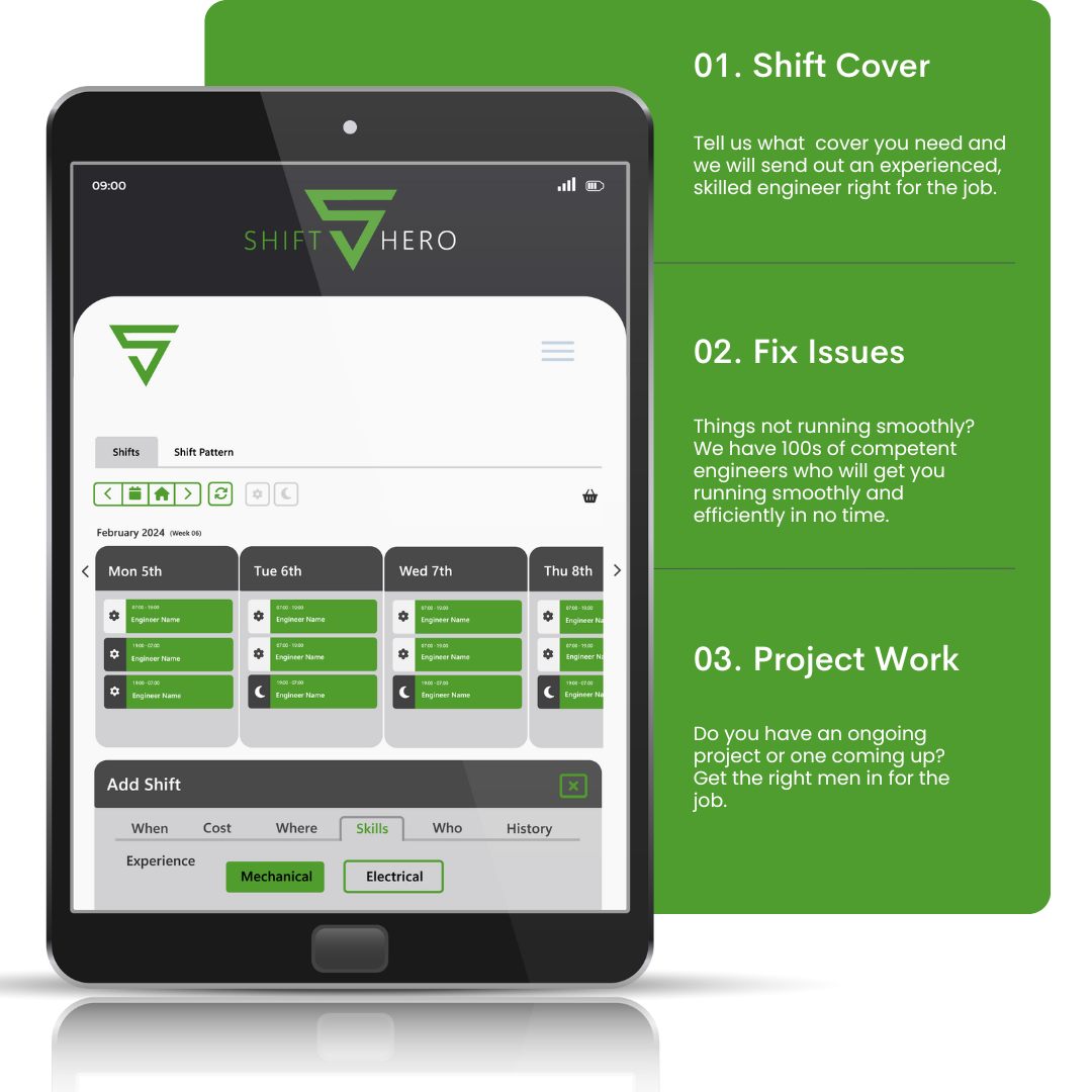 Shift hero shift cover platform view - engineers with specialist skills