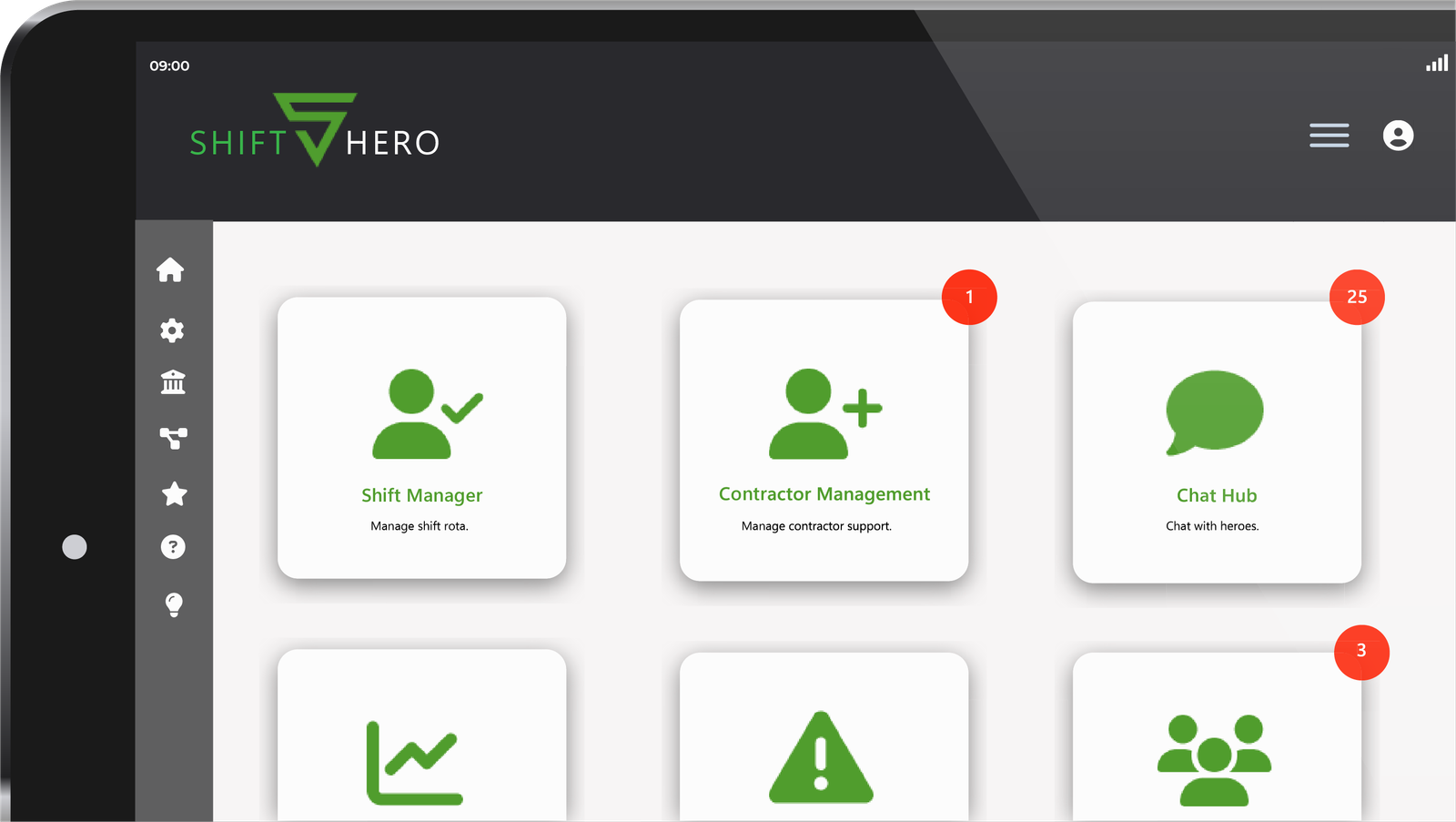 shift hero tablet view of the main shift cover application dashboard.